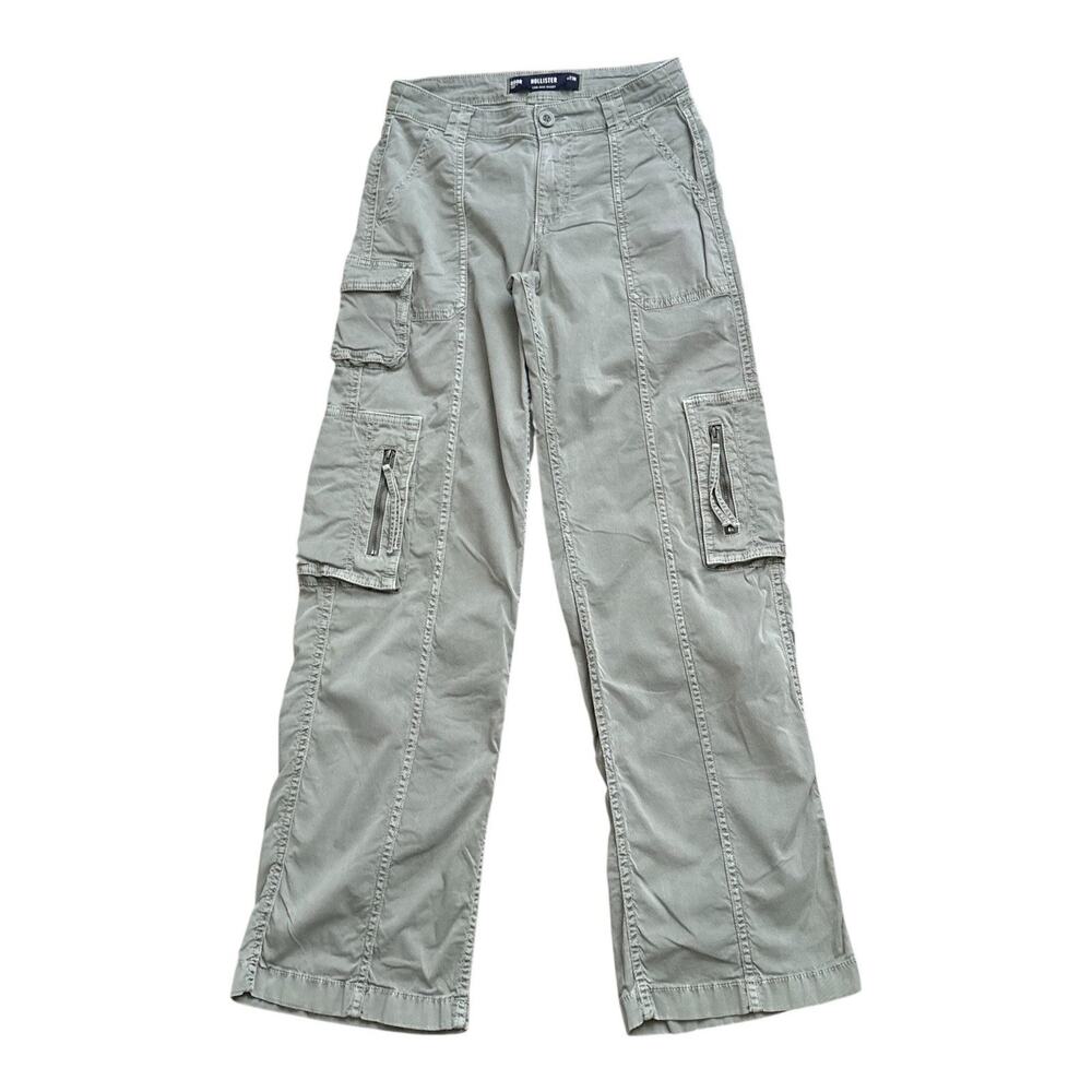 Hollister Cargo Pants Womens 000R Low Rise Baggy Olive Green Utility Y2K W23